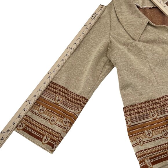 Handmade Womens Knit Jacket Beige & Brown Vintage Pattern Long Sleeve Button XL - Picture 4 of 6